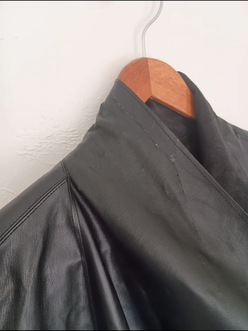 bagatelle Black Faux Leather Draped Jacket with Suede Shawl Collar